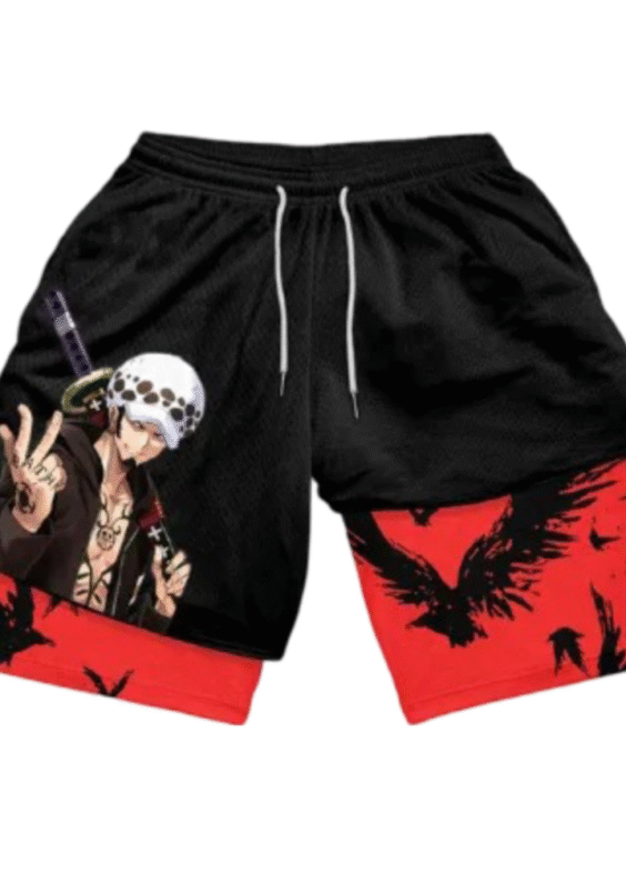 One Piece Anime Trafalgar D. Water Law Printed Double Layer Sports Shorts
