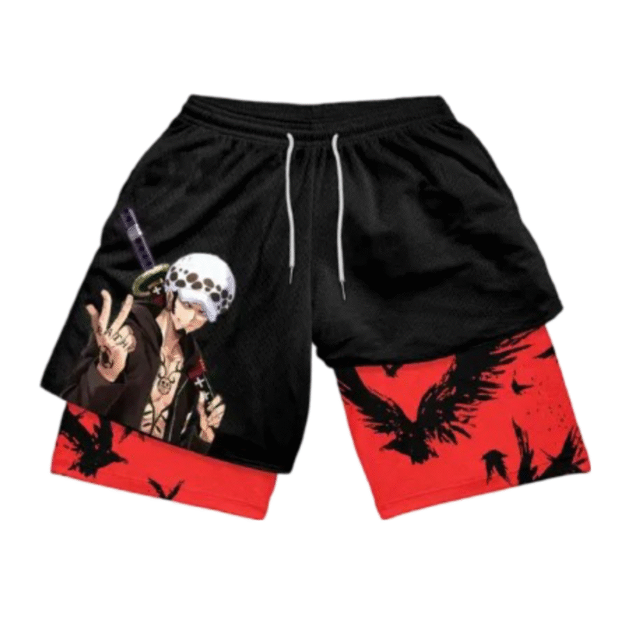 One Piece Anime Trafalgar D. Water Law Printed Double Layer Sports Shorts One Piece Anime Trafalgar D. Water Law Printed Double Layer Sports Shorts