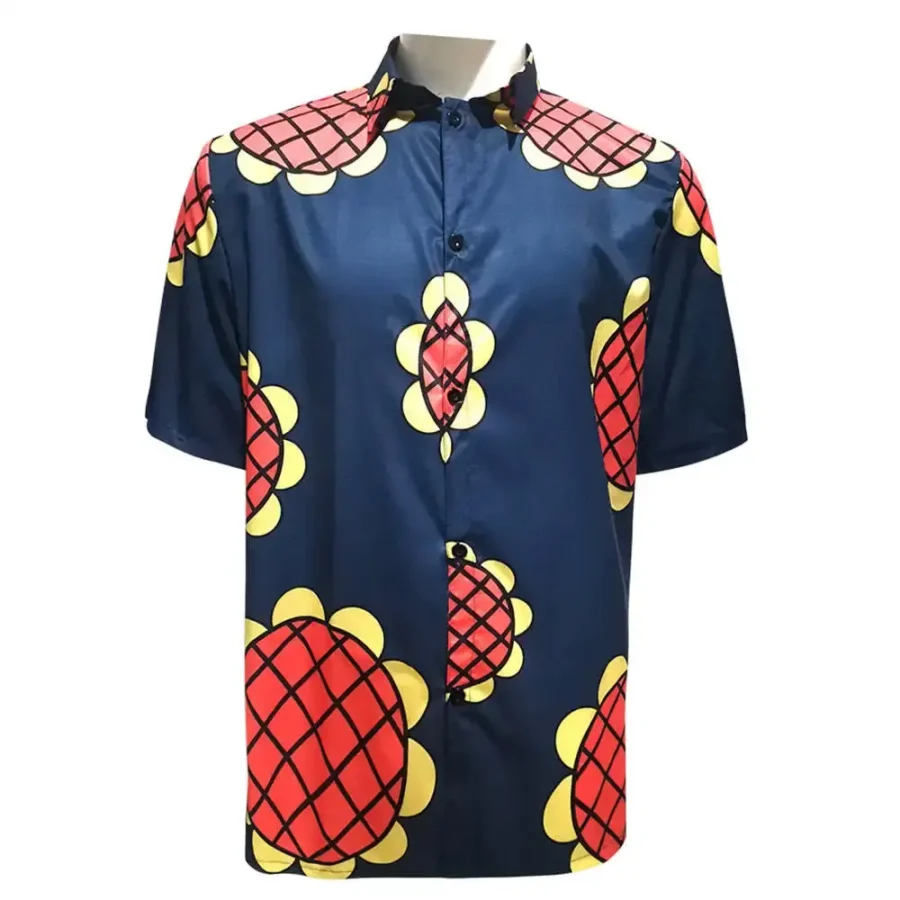 Anime One Piece Luffy Print Blue Buttons Shirt