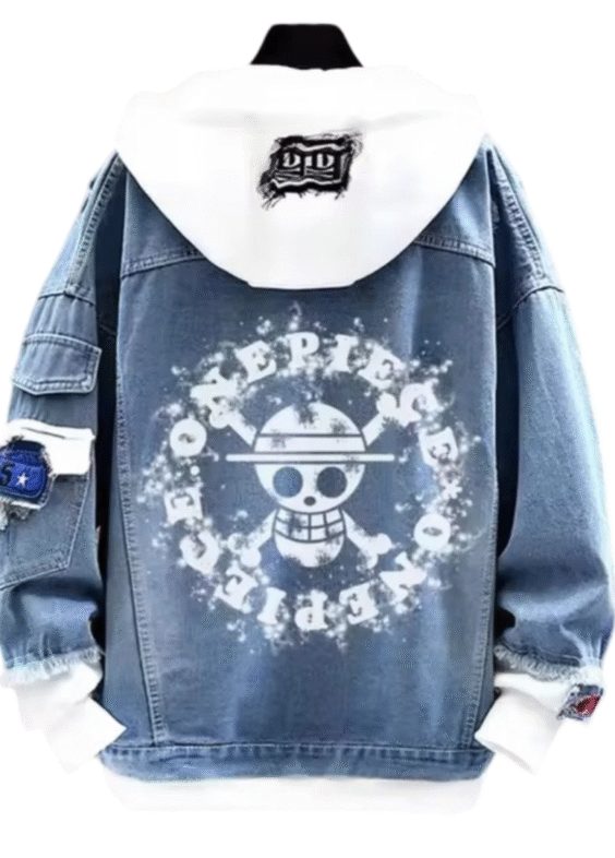 Anime One Piece Straw Hat Pirates Logo Printed Denim Jacket