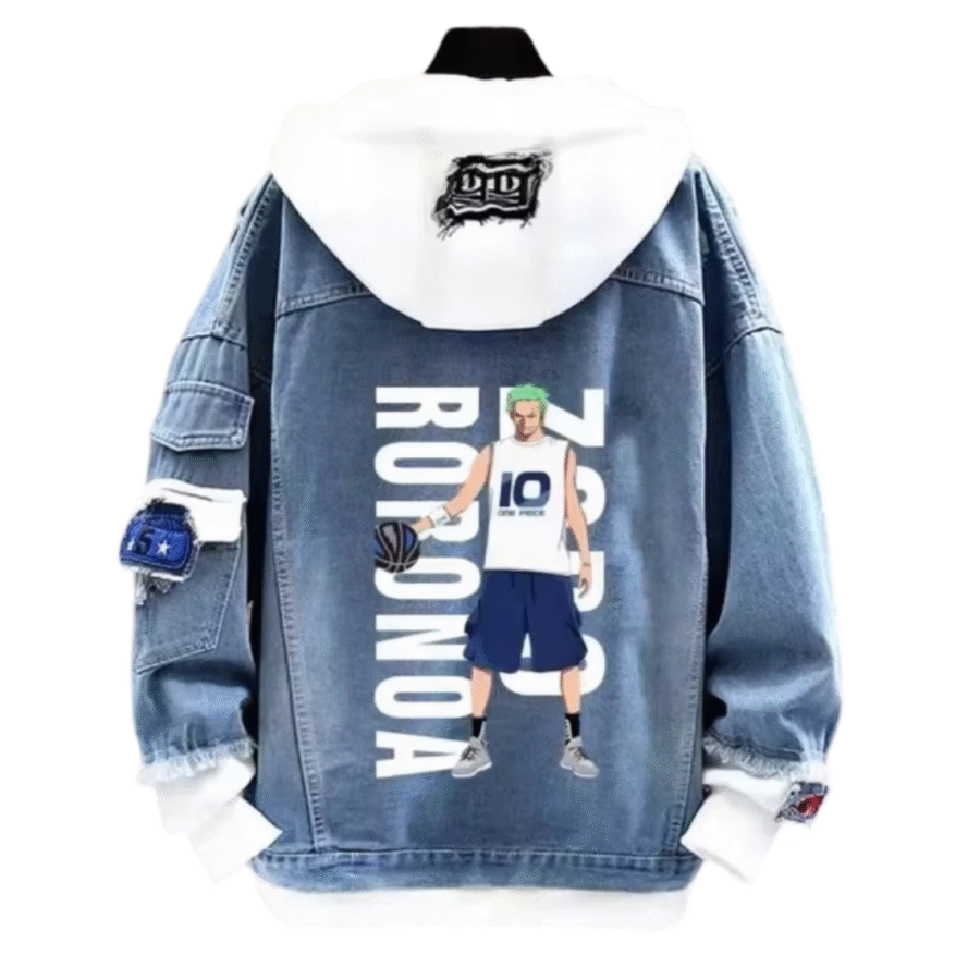 Anime One Piece Roronoa Zoro Printed Denim Jacket Anime One Piece Roronoa Zoro Printed Denim Jacket
