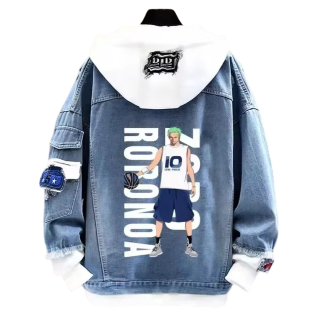 Anime One Piece Roronoa Zoro Printed Denim Jacket Anime One Piece Roronoa Zoro Printed Denim Jacket