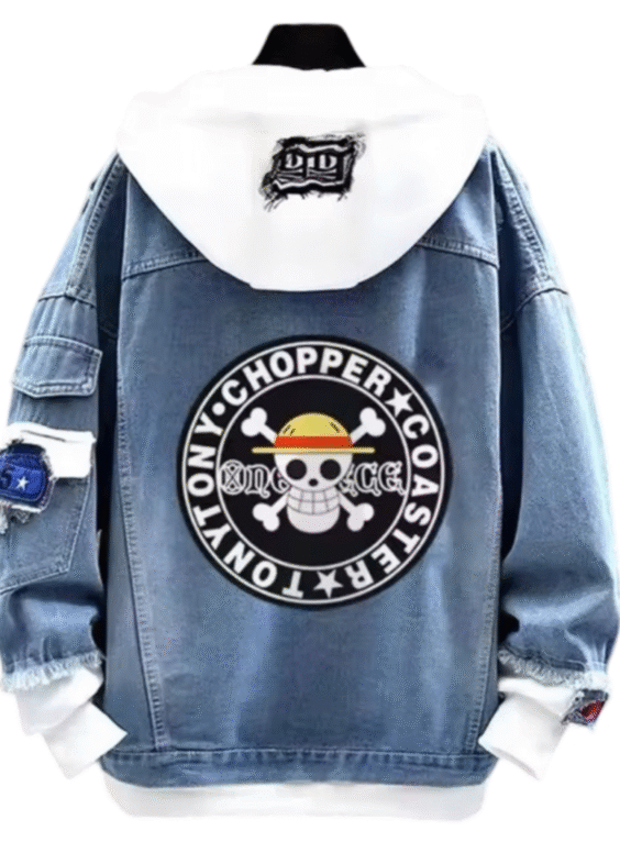 Anime One Piece Straw Hat Crew Printed Denim Jacket