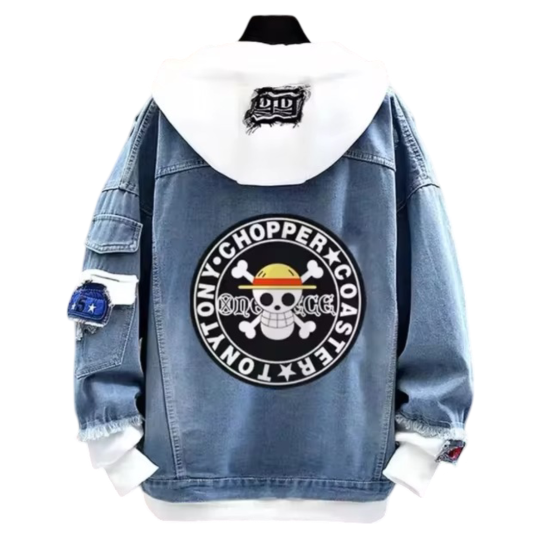 Anime One Piece Straw Hat Crew Printed Denim Jacket