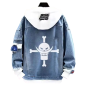 Anime One Piece Whitebeard Logo Printed Denim Jacket