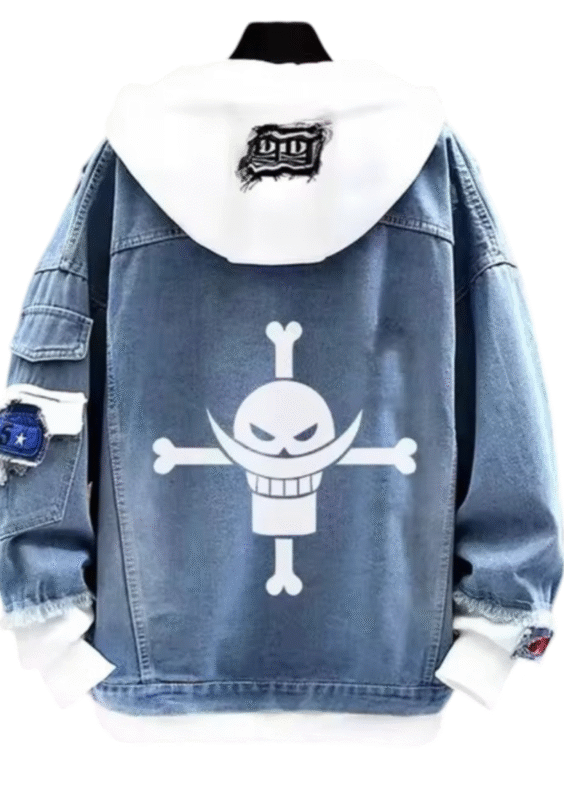 Anime One Piece Whitebeard Logo Printed Denim Jacket