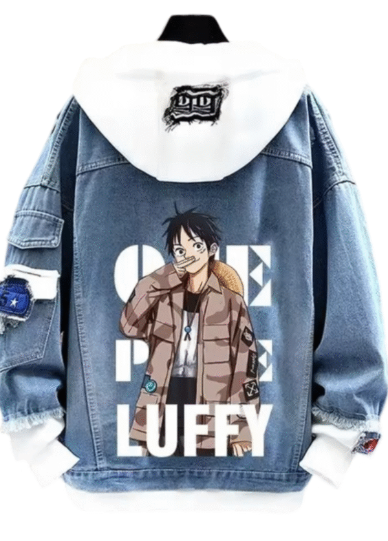 One Piece Anime Monkey D. Luffy Printed Denim Jacket