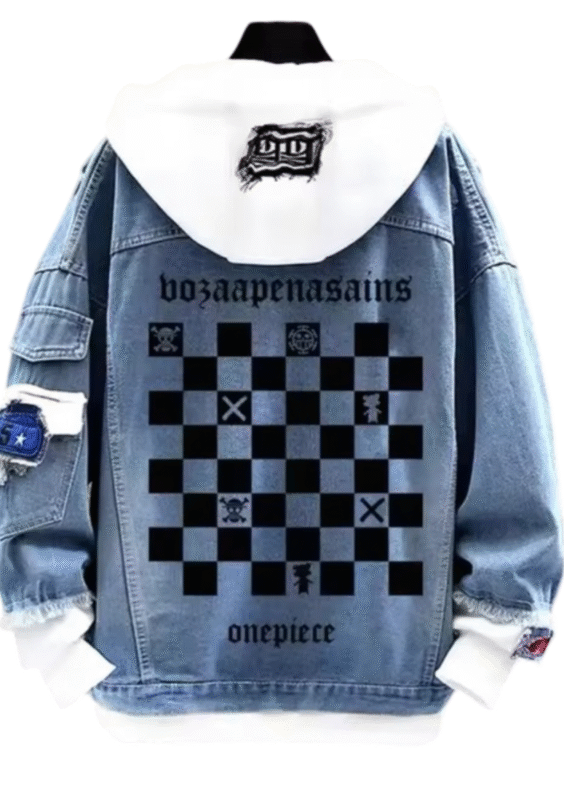 Anime One Piece Chess Board Printed Denim Jacket