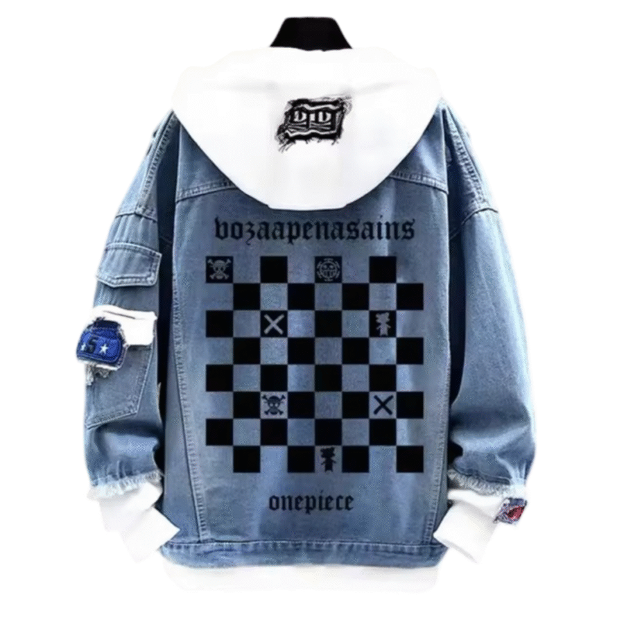 Anime One Piece Chess Board Printed Denim Jacket