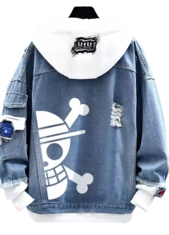 One Piece Anime Straw Hat Pirates Logo Printed Denim Jacket