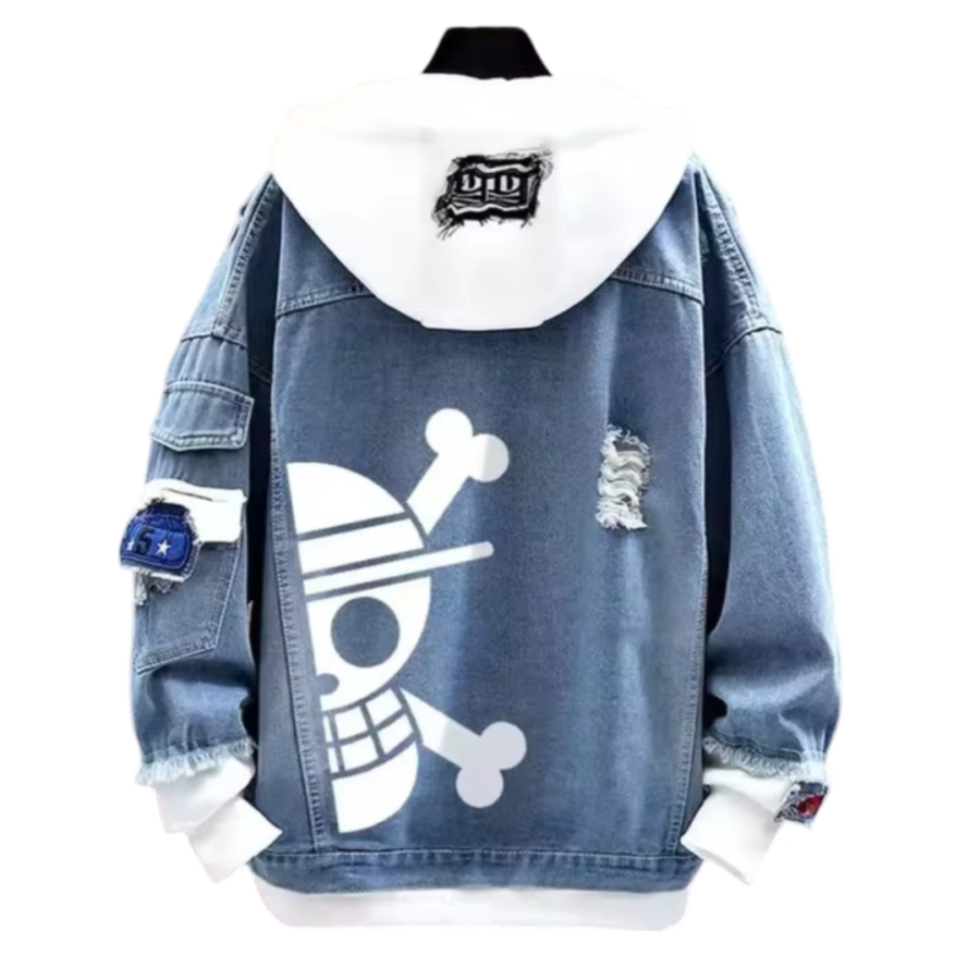 One Piece Anime Straw Hat Pirates Logo Printed Denim Jacket
