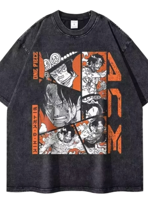 Anime One Piece Portgas D. Ace Printed Short Sleeve T-Shirt