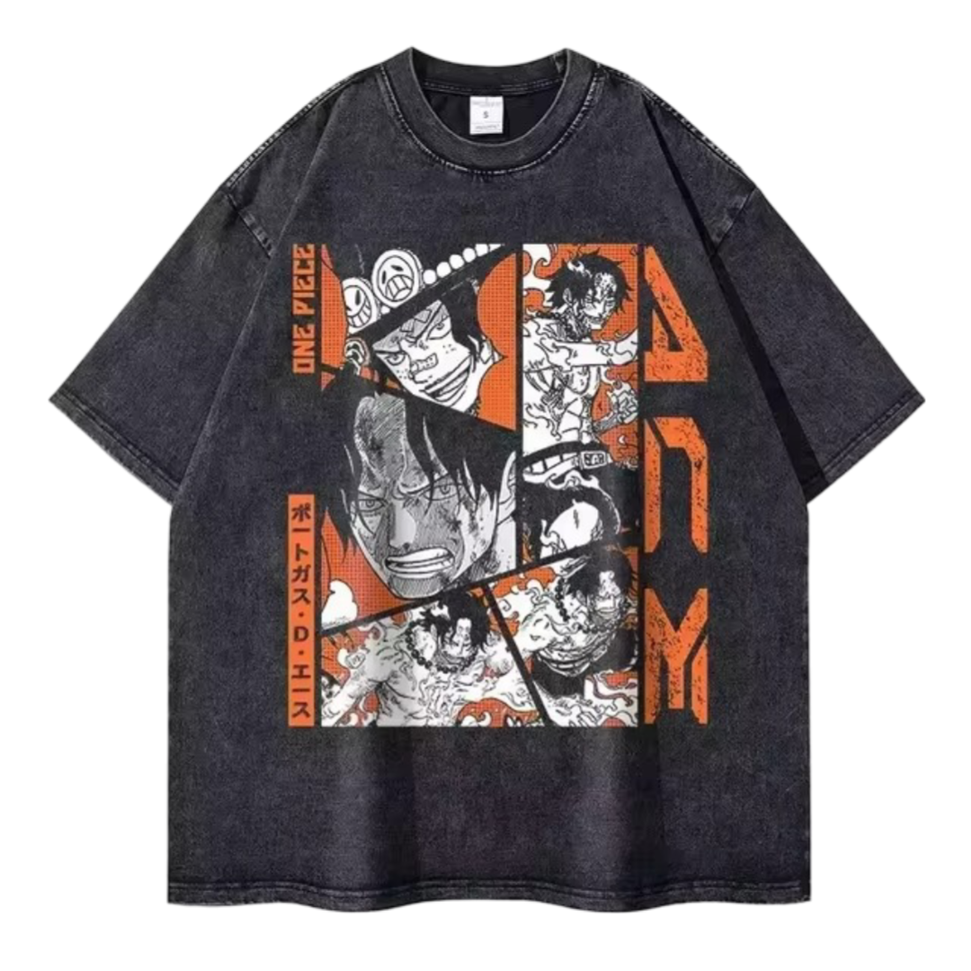 Anime One Piece Portgas D. Ace Printed Short Sleeve T-Shirt Anime One Piece Portgas D. Ace Printed Short Sleeve T-Shirt