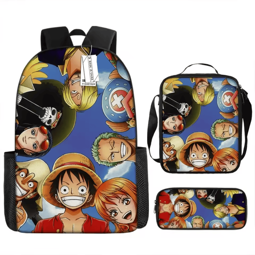 One Piece Anime Luffy And Friends Printed 3Pcs/set School Bag One Piece Anime Luffy And Friends Printed 3Pcs/set School Bag