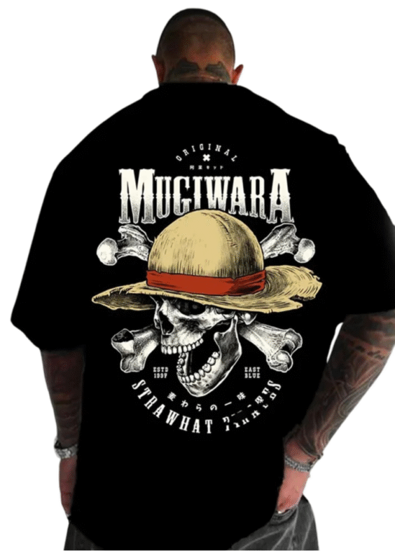 Anime One Piece Mugiwara Skull Black T-Shirt