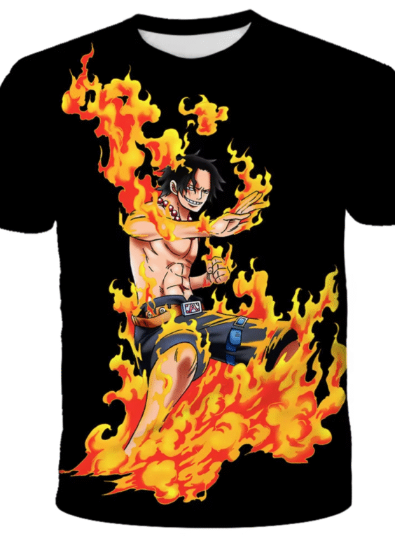 One Piece Anime Portgas D. Ace Black T-Shirt