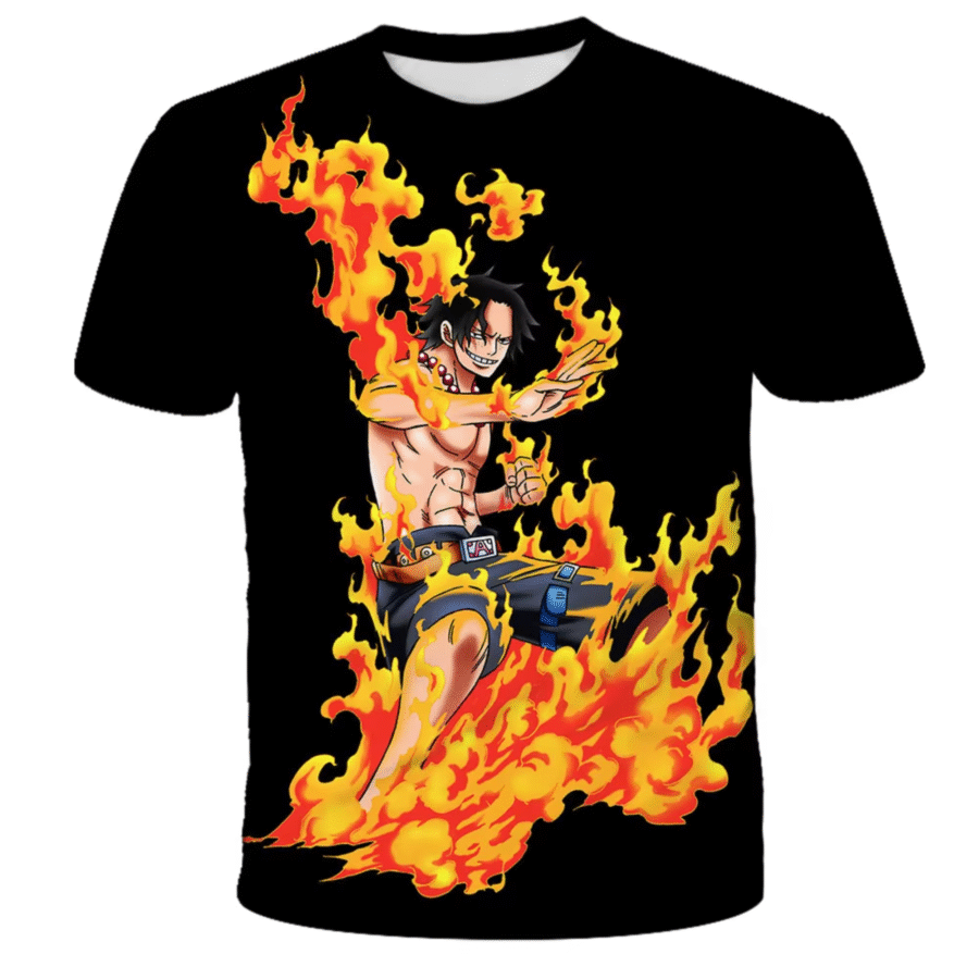 One Piece Anime Portgas D. Ace Black T-Shirt One Piece Anime Portgas D. Ace Black T-Shirt