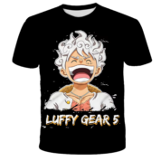 Anime One Piece Luffy Gear 5 Black Short Sleeve T-Shirt