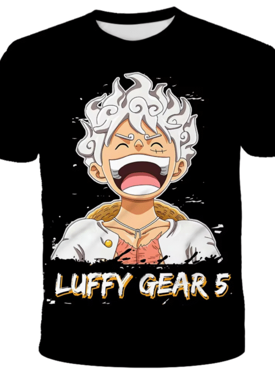 Anime One Piece Luffy Gear 5 Black Short Sleeve T-Shirt