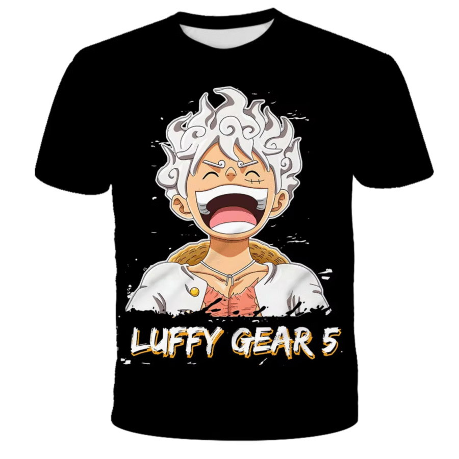 Anime One Piece Luffy Gear 5 Black Short Sleeve T-Shirt Anime One Piece Luffy Gear 5 Black Short Sleeve T-Shirt