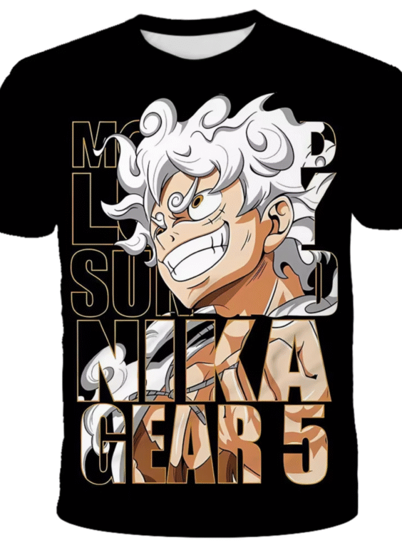 Anime One Piece Monkey D. Luffy Gear 5 Black T-Shirt