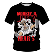 One Piece Anime Luffy Gear 5 Black T-Shirt