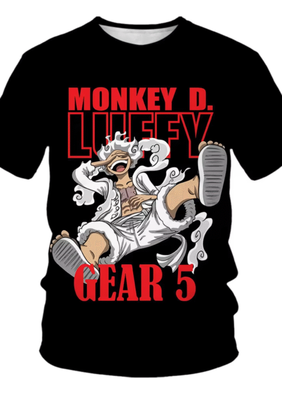 One Piece Anime Luffy Gear 5 Black T-Shirt