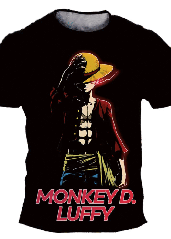 Anime One Piece Luffy Short Sleeve Black T-Shirt