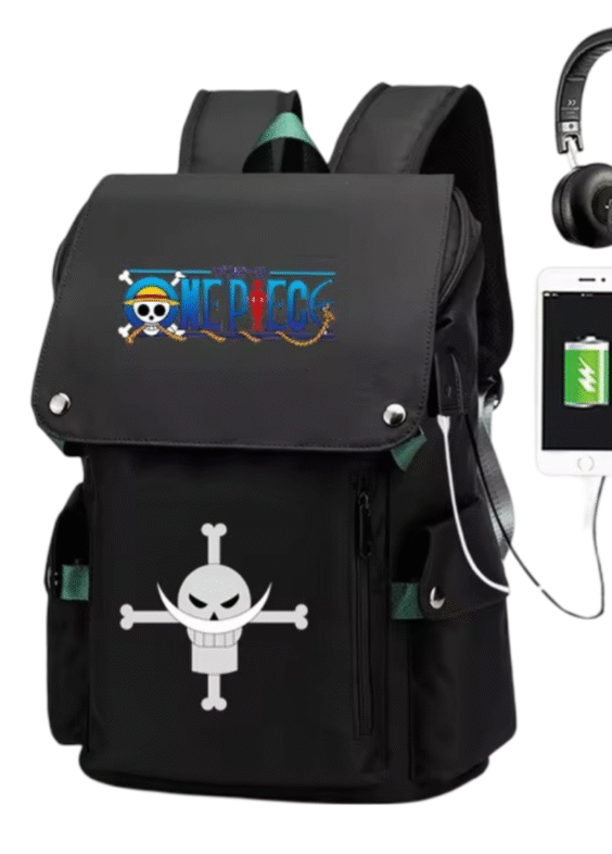 Anime One Piece Whitebeard Pirates USB Charging Backpack