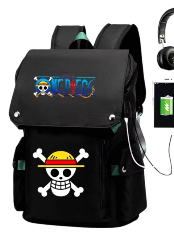 Anime One Piece Luffy Pirates Flag USB Charging Backpack
