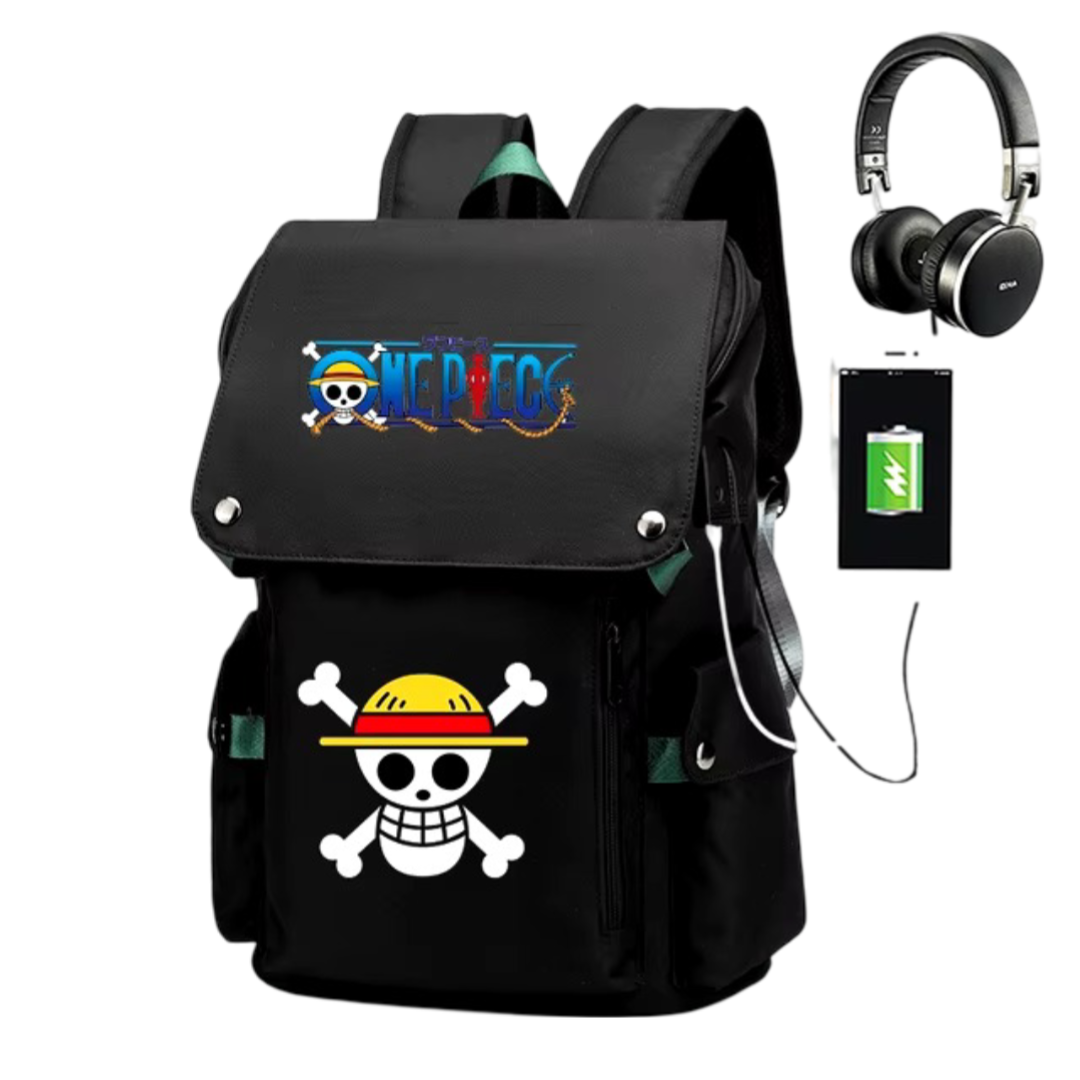 Anime One Piece Luffy Pirates Flag USB Charging Backpack Anime One Piece Luffy Pirates Flag USB Charging Backpack