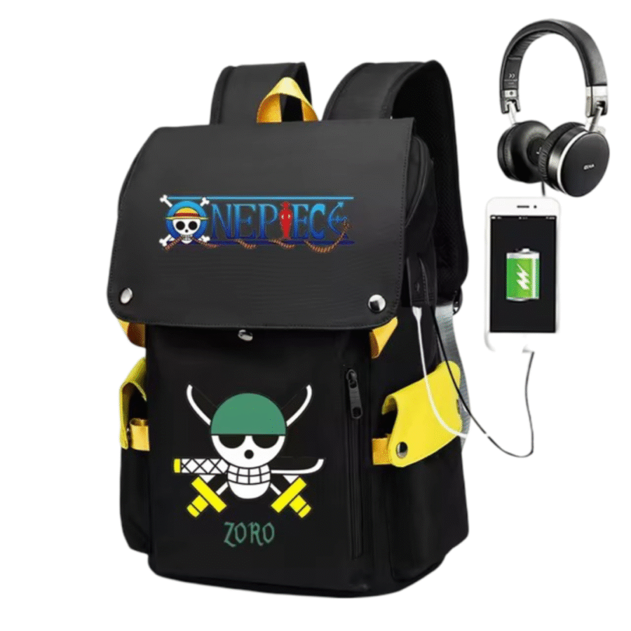 Anime One Piece Roronoa Zoro Pirates USB Charging Backpack Anime One Piece Roronoa Zoro Pirates USB Charging Backpack