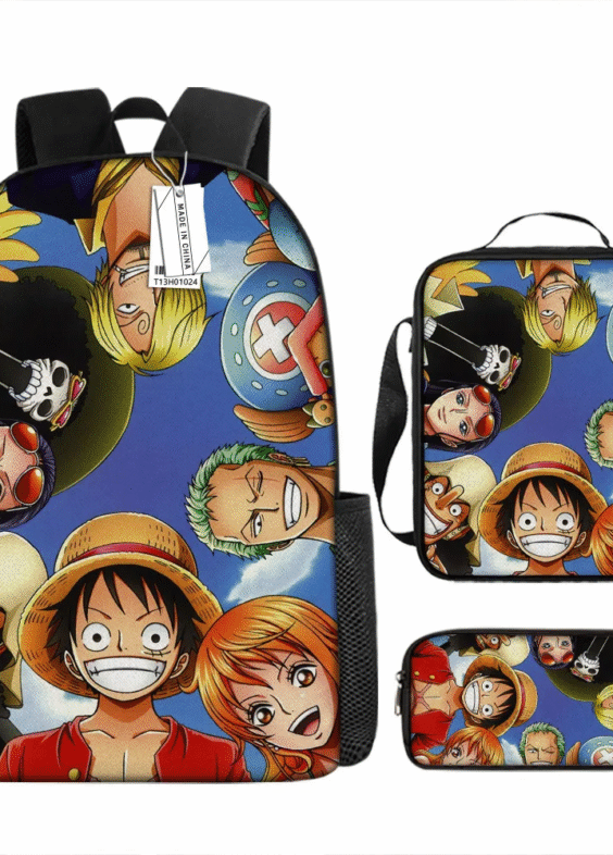 3Pcs/set Anime One Piece Character Backpack Lunch Bag With Pencil Case