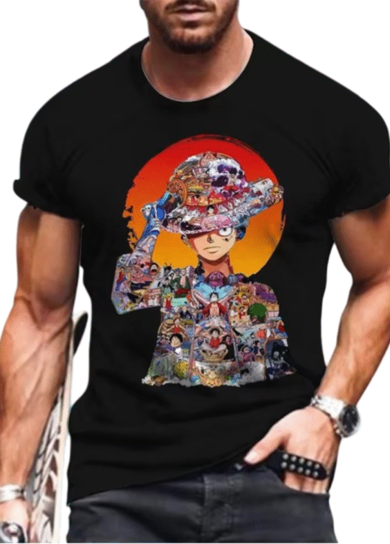 Anime One Piece Luffy Hat Black T-Shirt