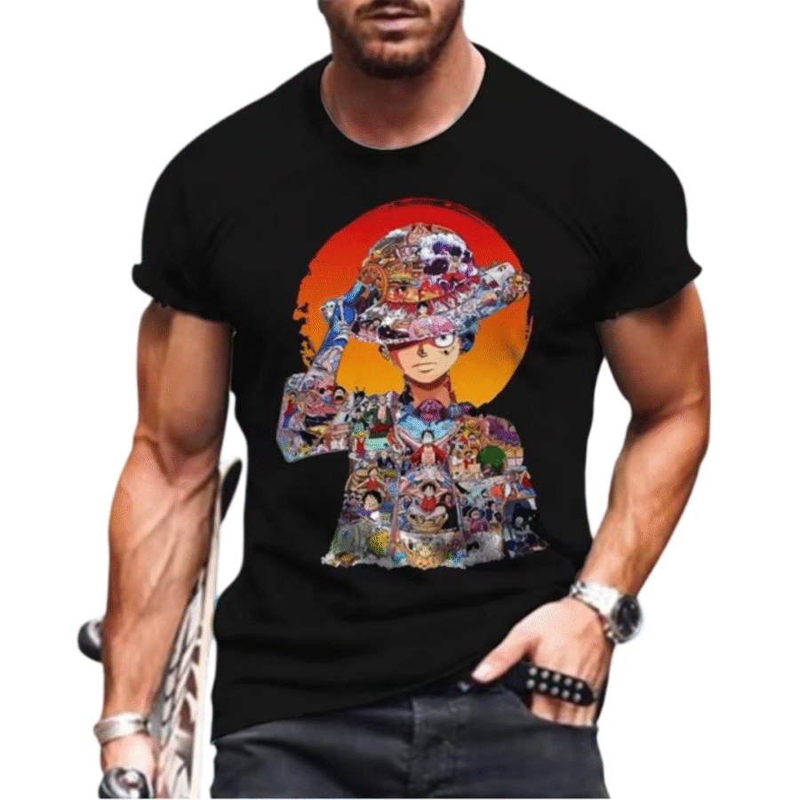 Anime One Piece Luffy Hat Black T-Shirt Anime One Piece Luffy Hat Black T-Shirt