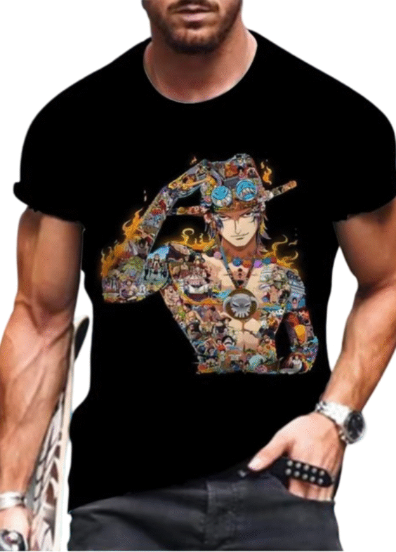 Anime One Piece Portgas D. Ace Black T-Shirt