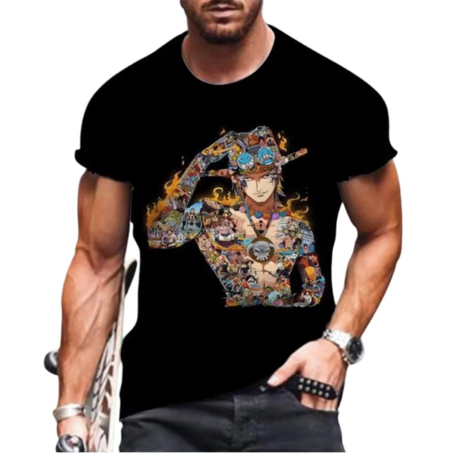 Anime One Piece Portgas D. Ace Black T-Shirt Anime One Piece Portgas D. Ace Black T-Shirt