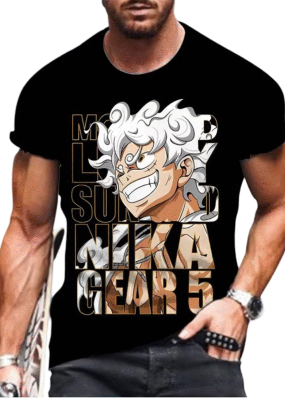 Anime One Piece Luffy Gear 5 Black T-Shirt
