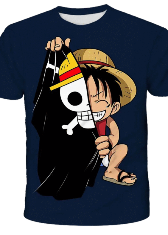 Anime Monkey D Luffy And Pirate Flag T-Shirt