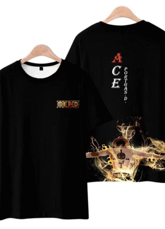 One Piece Portgas D. Ace Anime Black T-Shirt