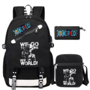 3Pcs/Set Anime One Piece Monkey D. Luffy Student Black Backpack
