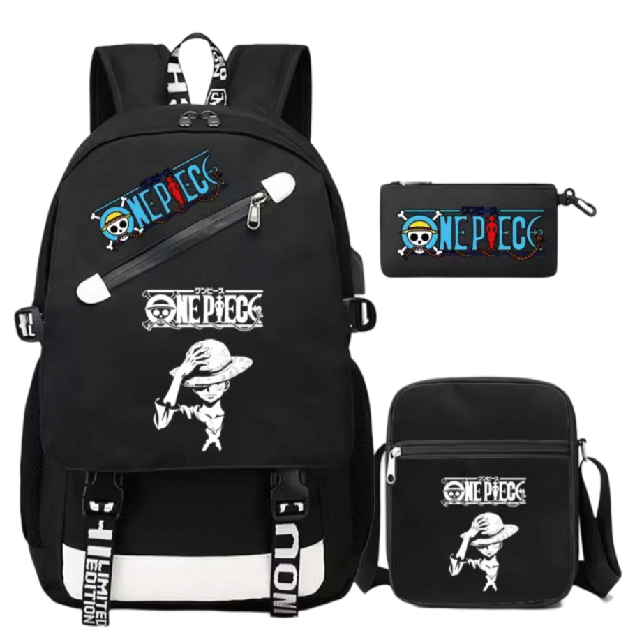 3Pcs/Set One Piece Anime Luffy Black Backpack 3Pcs/Set One Piece Anime Luffy Black Backpack