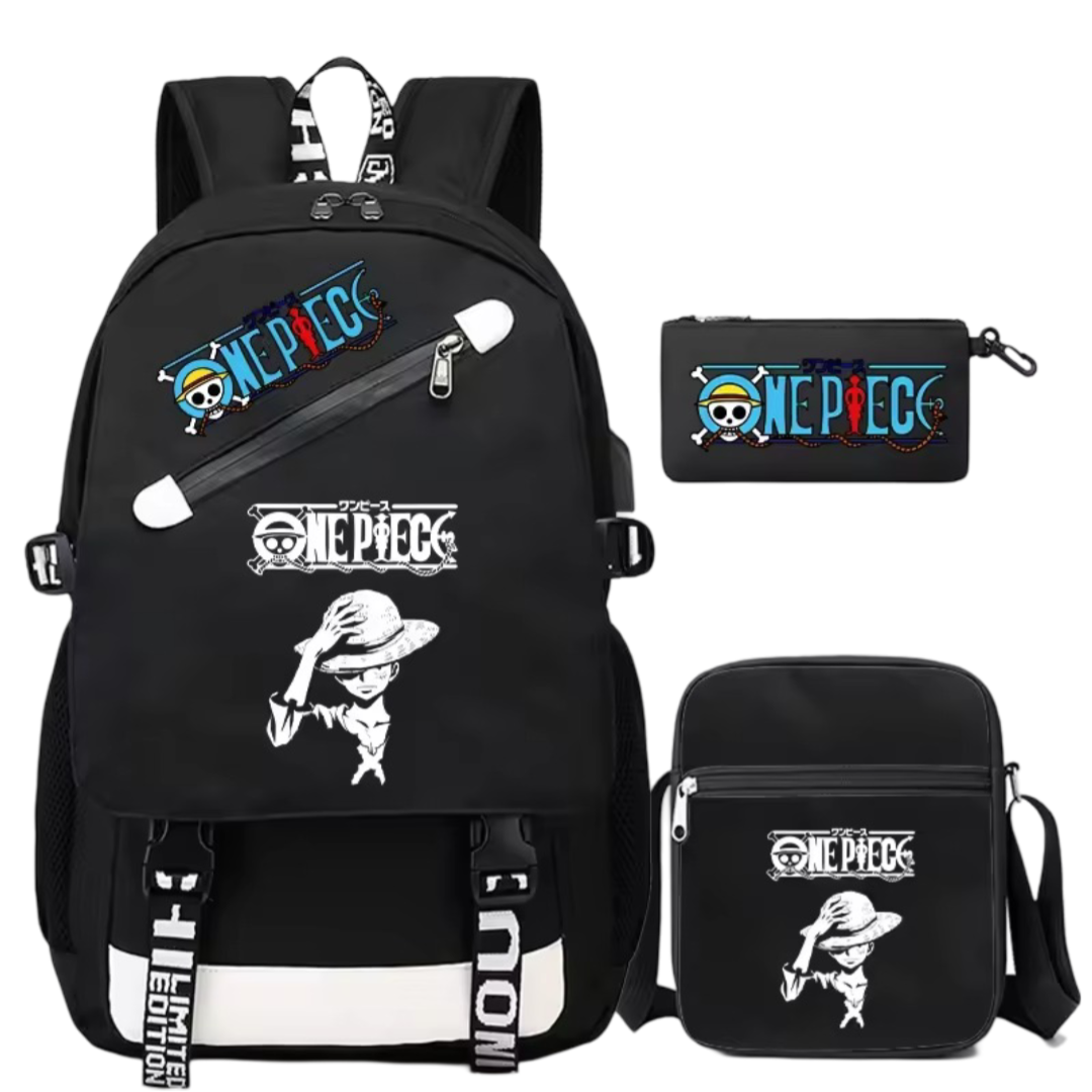 3Pcs/Set One Piece Anime Luffy Black Backpack 3Pcs/Set One Piece Anime Luffy Black Backpack