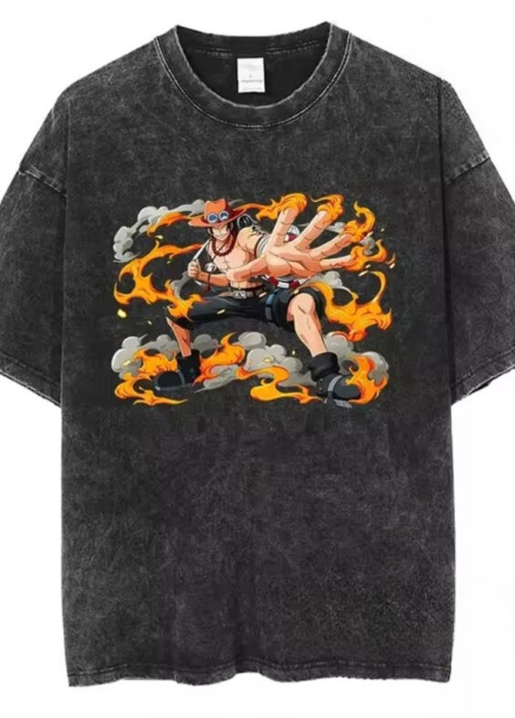 Anime One Piece Portgas D. Ace Winter Black T-Shirt