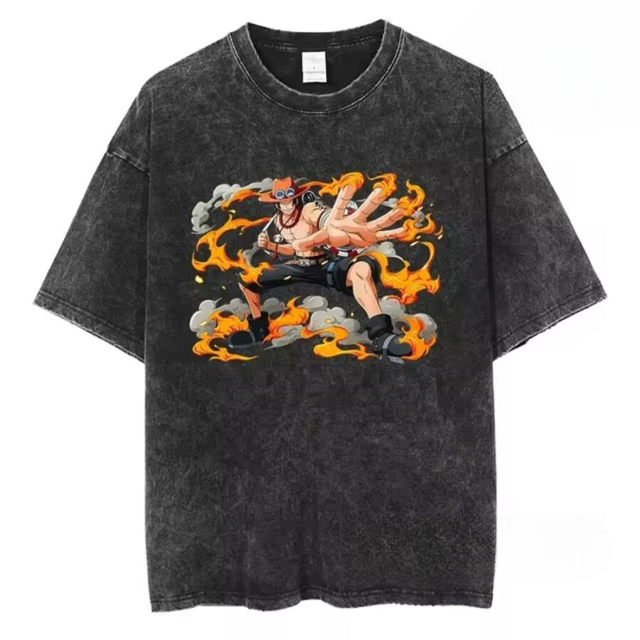 Anime One Piece Portgas D. Ace Winter Black T-Shirt Anime One Piece Portgas D. Ace Winter Black T-Shirt