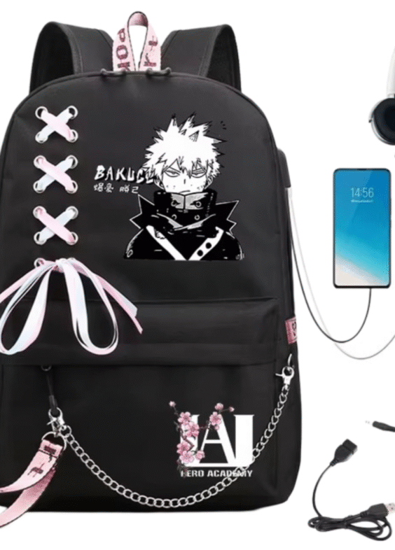 Anime My Hero Academia Katsuki Bakugo USB Port Backpack For Women