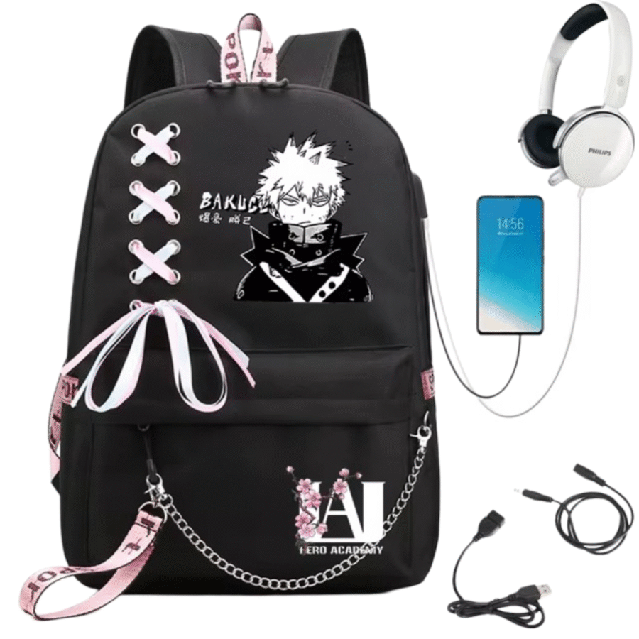 Anime My Hero Academia Katsuki Bakugo USB Port Backpack For Women Anime My Hero Academia Katsuki Bakugo USB Port Backpack For Women