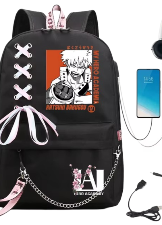 My Hero Academia Katsuki Bakugo Anime USB Port Backpack