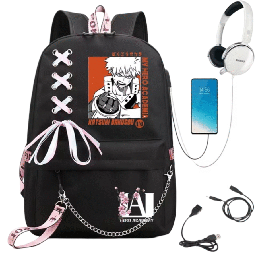My Hero Academia Katsuki Bakugo Anime USB Port Backpack My Hero Academia Katsuki Bakugo Anime USB Port Backpack