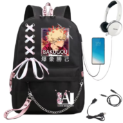 Anime My Hero Academia Katsuki Bakugo USB Port Student Backpack